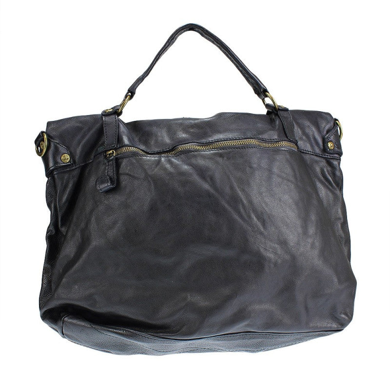 Didelė odinė rankinė 'Cartella Vintage' – juoda spalva, priekinis vaizdas